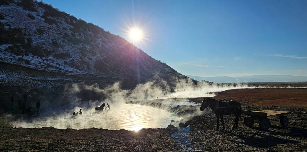 Burası Antartika değil Bitlis! Eksi 15 derecede atlarla kaplıca keyfi 14